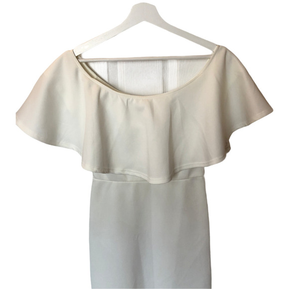 Twin Sister White Off the Shoulder Big Frill Midi Dress Women's Size 6 - Picture 4 of 8